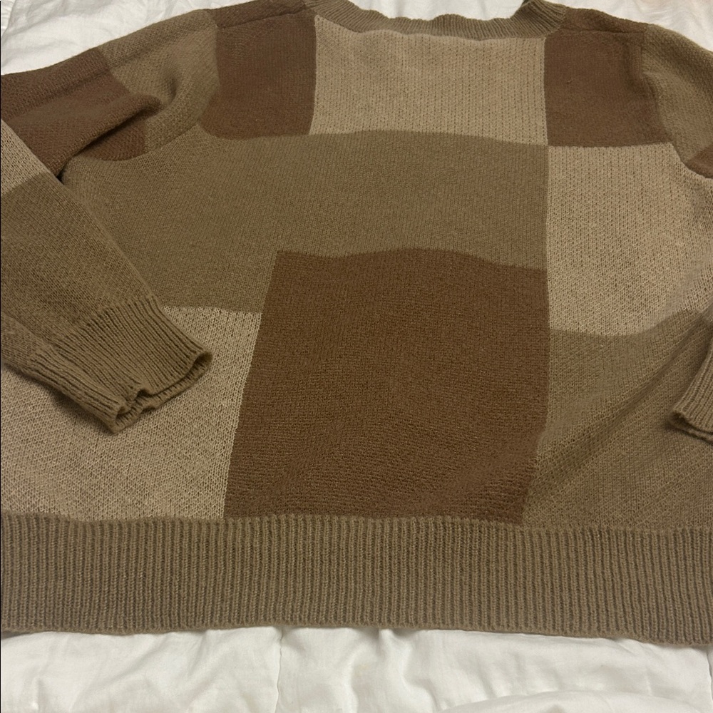 Women’s Patchwork Sweater - Brown and Tan - Picture 1 of 9